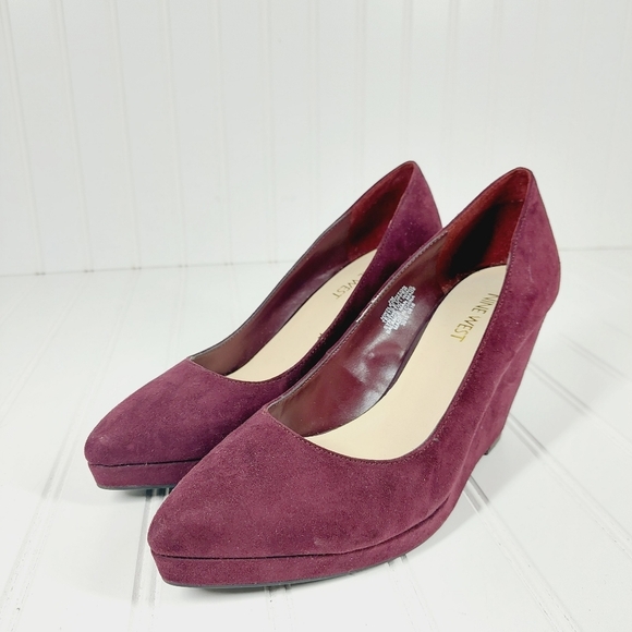 Nine West Leighton Red Wine Suede Slip On Wedge Pumps B81 - Picture 2 of 11